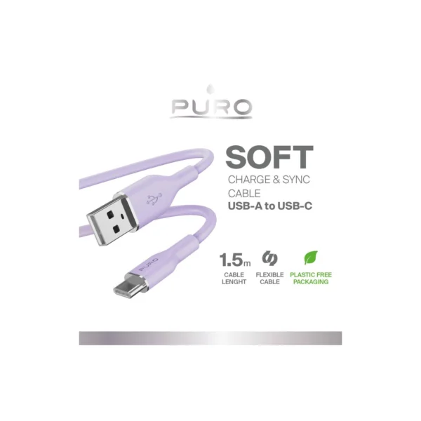 Puro Soft USB-A - USB-C Cable 1.5m - Purpleeng