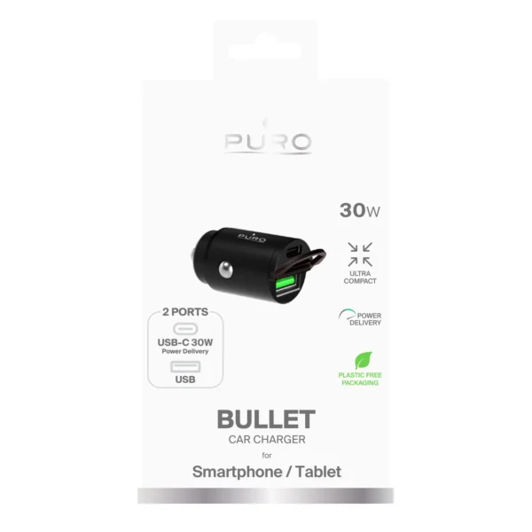 Puro Mini 30W Power Delivery USB-C USB-A Car Charger - Blackeng