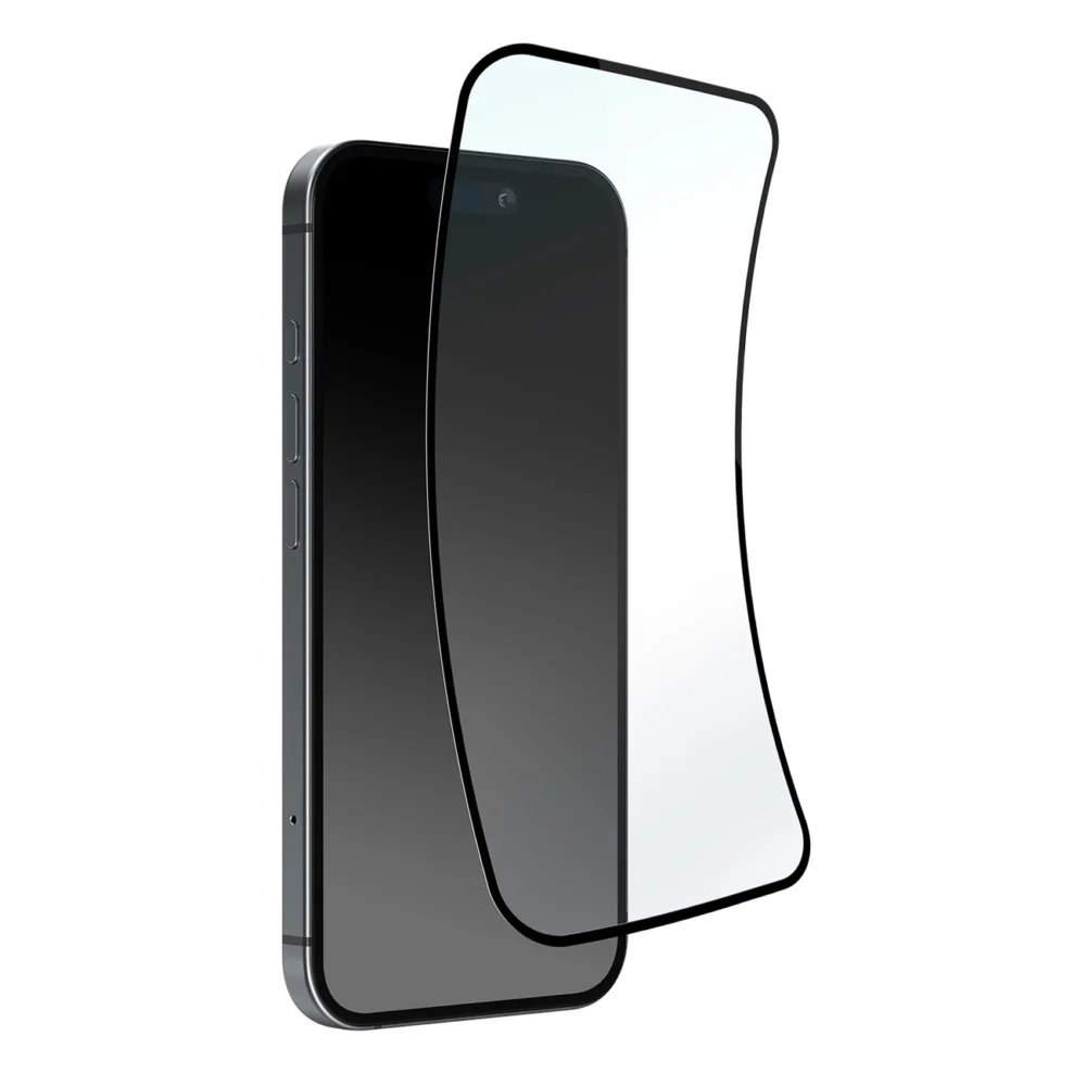 Puro Flexible Glass D3O Hybrid Glass with Black Frame for iPhone 16 / iPhone 15 / iPhone 15 Proeng
