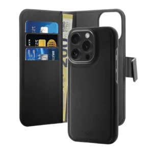 Puro Wallet Detachable MagSafe 2in1 PU Leather Case with Flap and Wallet for iPhone 16 Pro Max - Blackeng