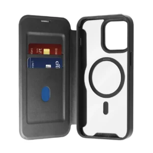 Puro Book Mag MagSafe Leather Case with Flap and Card Slot for iPhone 16 Pro Max - Blackeng