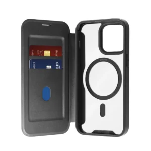 Puro Book Mag MagSafe Leather Case with Flap and Card Slot for iPhone 16 Pro - Blackeng