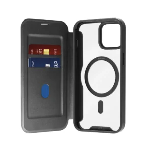 Puro Book Mag MagSafe Leather Case with Flap and Card Slot for iPhone 16 - Blackeng