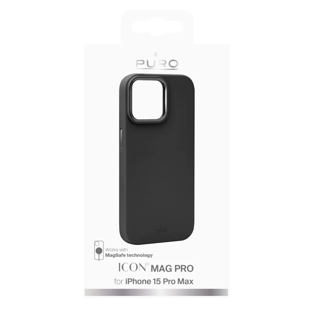 Puro Icon Mag Pro MagSafe Silicone Case for iPhone 15 Pro Max - Blackeng
