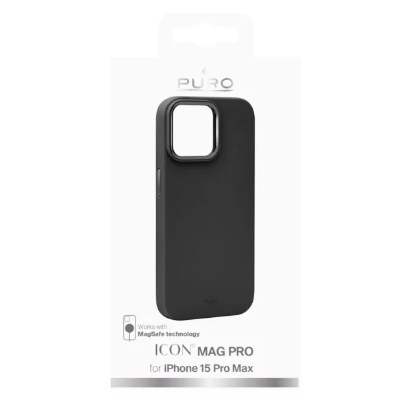 Puro Icon Mag Pro MagSafe Silicone Case for iPhone 15 Pro Max - Blackeng