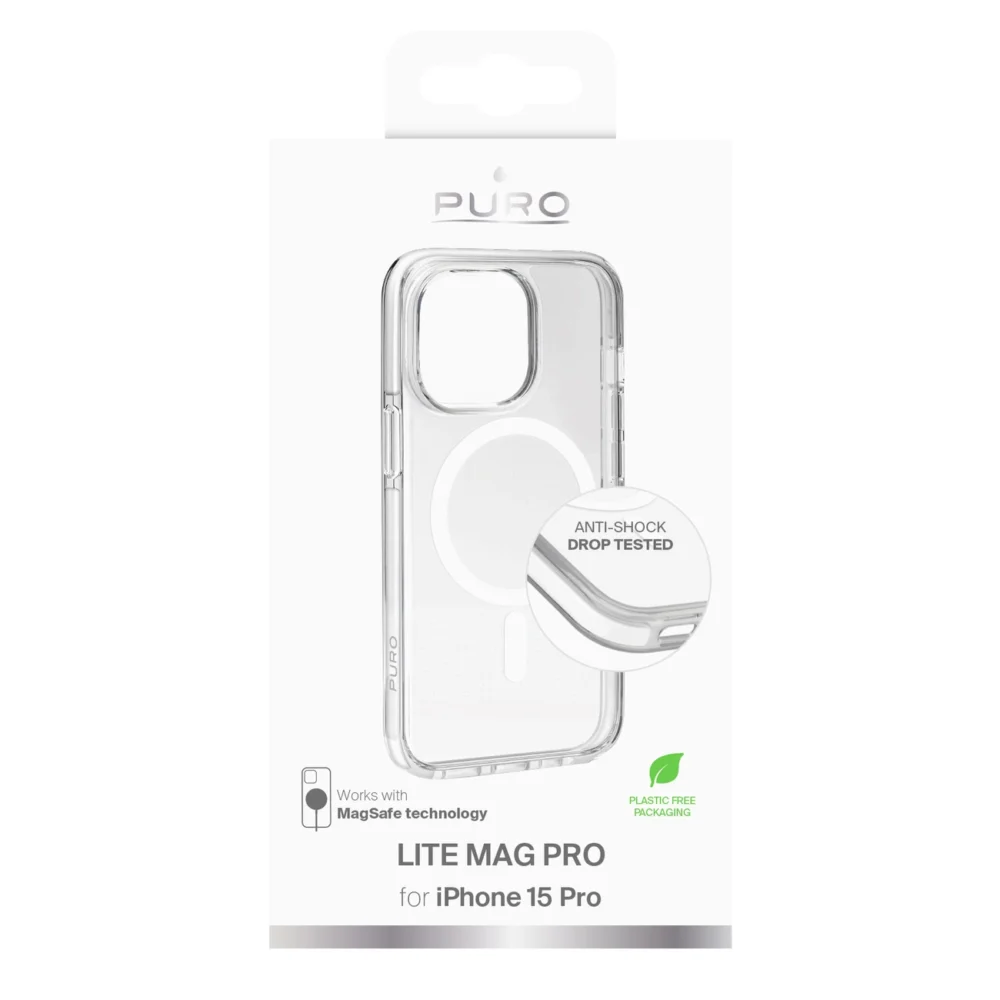 Puro Cover in PC+TPU+TPE with integrated magnets "LITE MAG PRO" for iPhone 15 Pro, white coloreng