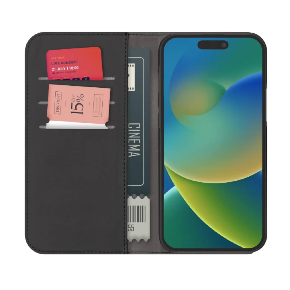 Puro Wallet Detachable MagSafe 2in1 PU Leather Case with Flap and Wallet for iPhone 15 - Blackeng