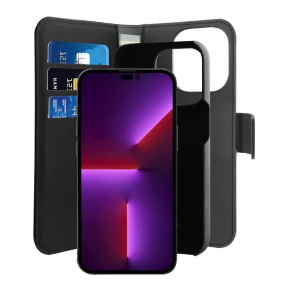 Puro Wallet Detachable MagSafe 2in1 PU Leather Case with Flap and Wallet for iPhone 14 Pro - Blackeng