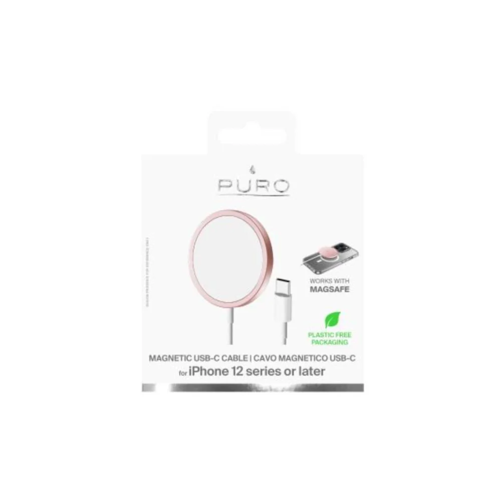 Puro Magnetic Wireless Induction Charging Station USB-C, MagSafe compatible, 1m, pinkeng