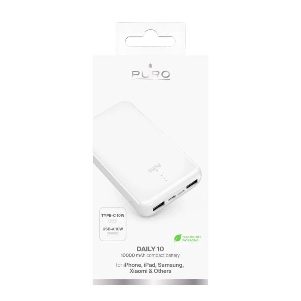Powerbank Puro White 10000mAh 12W 2xUSB-A + USB-C - whiteeng