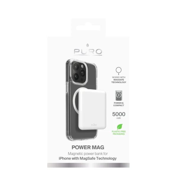 Puro Power Mag 5000mAh Powerbank with MagSafe USB-C - Whiteeng