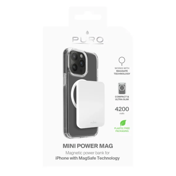 Puro Slim Power Mag 4200mAh Power Bank with MagSafe USB-C - Whiteeng
