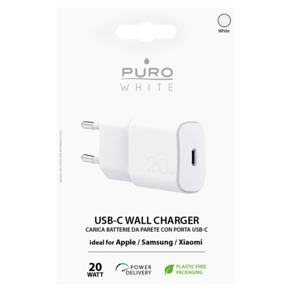 Puro White 20W Power Delivery USB-C Wall Charger - Whiteeng