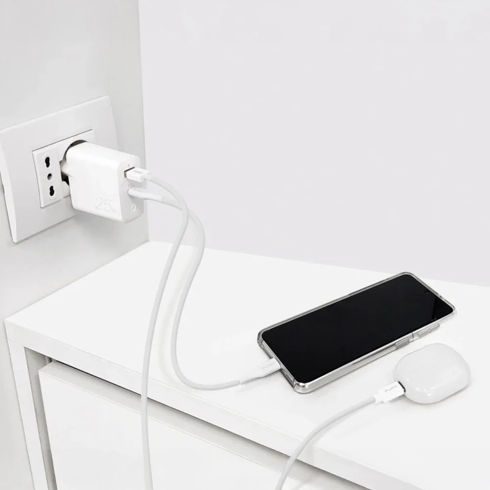 Puro 25W Power Delivery USB-A USB-C Wall Charger - Whiteeng