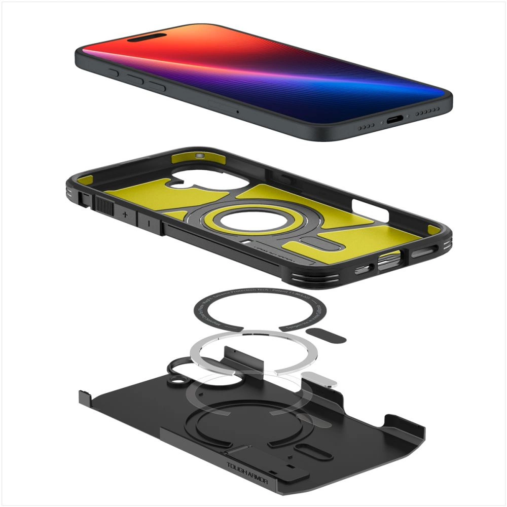 Spigen Tough Armor MagSafe case with stand for iPhone 16 - blackeng