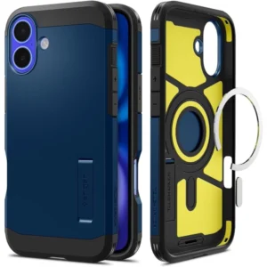 Spigen Tough Armor MagSafe case with stand for iPhone 16 - blueeng