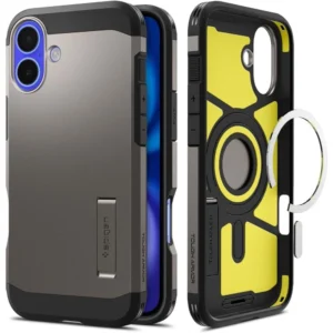 Spigen Tough Armor MagSafe case with stand for iPhone 16 - gunmetaleng