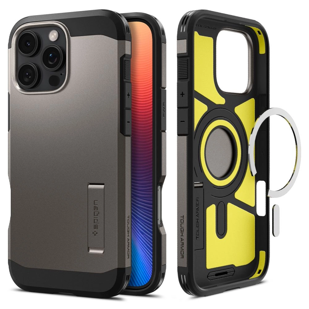 Spigen Tough Armor MagSafe case with stand for iPhone 16 Pro - gunmetaleng