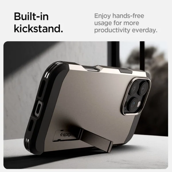 Spigen Tough Armor MagSafe case with stand for iPhone 16 Pro - gunmetaleng