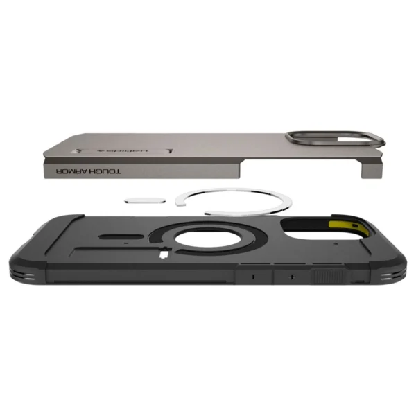 Spigen Tough Armor MagSafe case with stand for iPhone 16 Pro - gunmetaleng