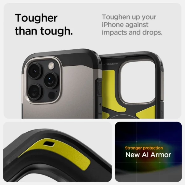 Spigen Tough Armor MagSafe case with stand for iPhone 16 Pro - gunmetaleng