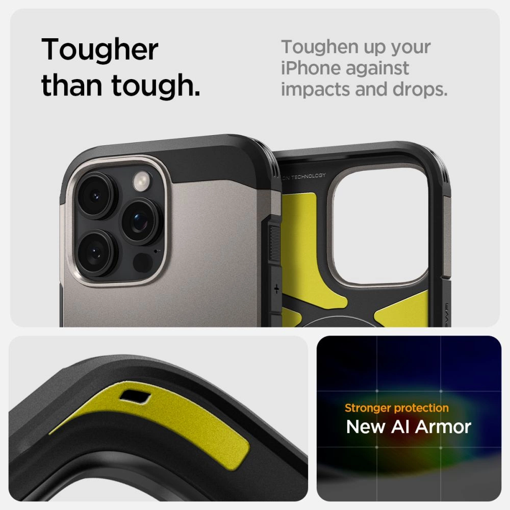 Spigen Tough Armor MagSafe case with stand for iPhone 16 Pro - gunmetaleng