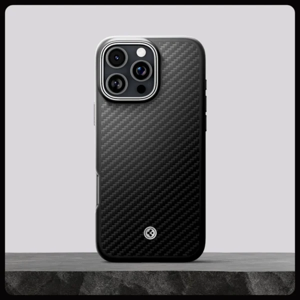 Spigen Enzo Aramid Mag Case with MagSafe for iPhone 16 Pro - Black and Silvereng