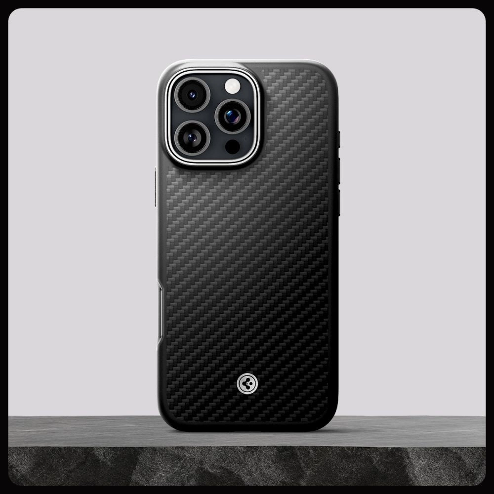 Spigen Enzo Aramid Mag Case with MagSafe for iPhone 16 Pro - Black and Silvereng
