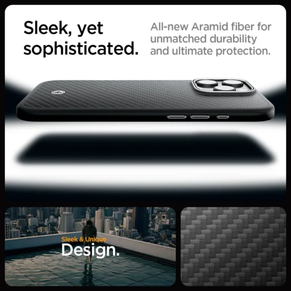 Spigen Enzo Aramid Mag Case with MagSafe for iPhone 16 Pro - Black and Silvereng