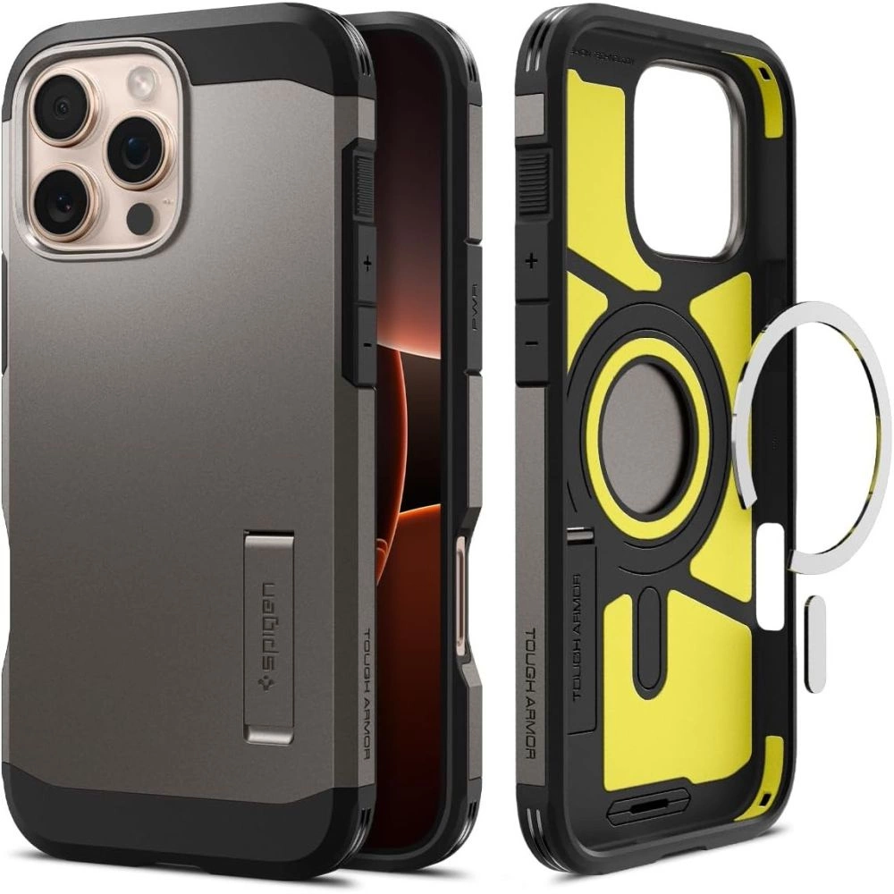Spigen Tough Armor MagSafe Case with Stand for iPhone 16 Pro Max - Gunmetaleng