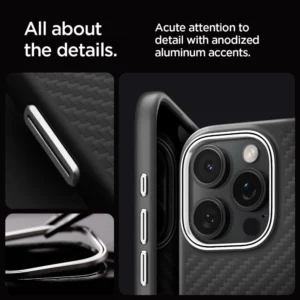 Spigen Enzo Aramid Mag Case with MagSafe for iPhone 16 Pro Max - Black and Silvereng