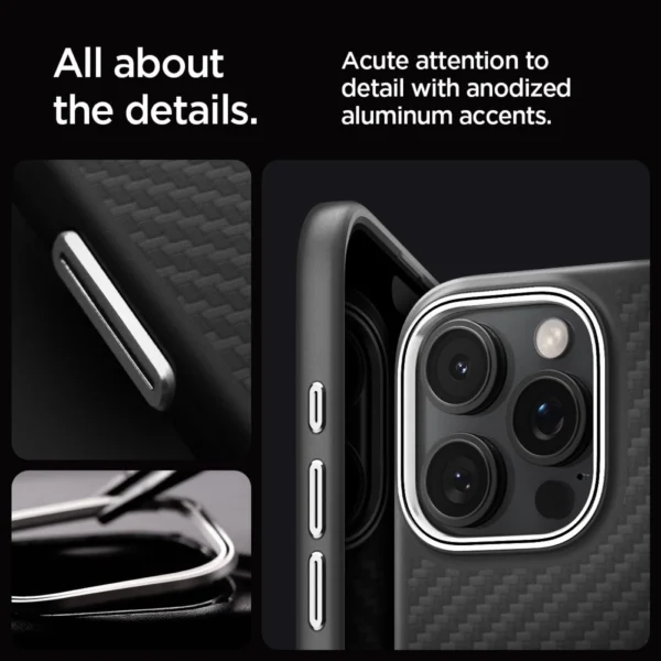 Spigen Enzo Aramid Mag Case with MagSafe for iPhone 16 Pro Max - Black and Silvereng