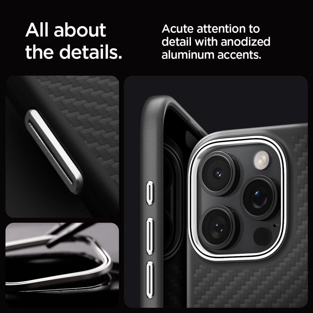 Spigen Enzo Aramid Mag Case with MagSafe for iPhone 16 Pro Max - Black and Silvereng