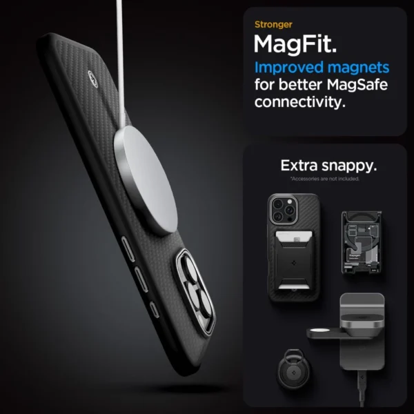 Spigen Enzo Aramid Mag Case with MagSafe for iPhone 16 Pro Max - Black and Silvereng