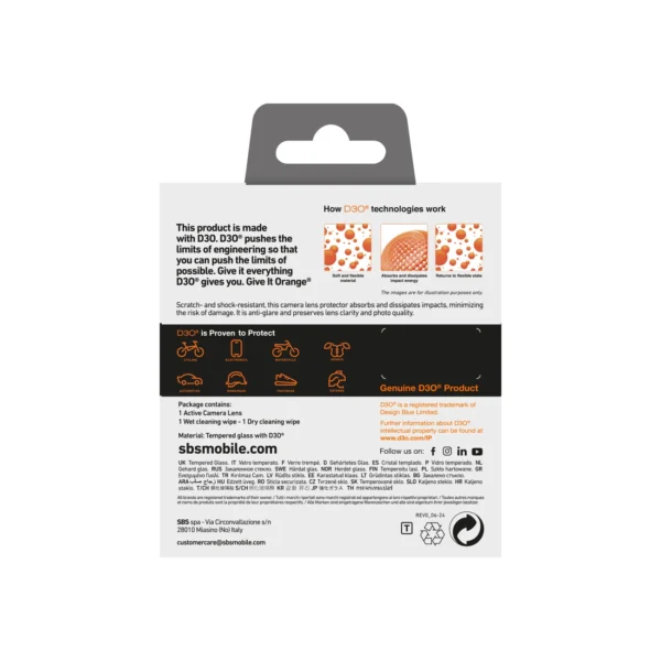 SBS Active Camera Lens D3O Tempered Glass for iPhone 16 / 16 Pluseng
