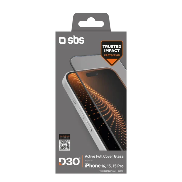SBS Tempered Glass D3O with frame for iPhone 16 / iPhone 15eng