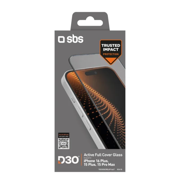 SBS Tempered Glass D3O with frame for iPhone 16 Plus / iPhone 15 Pluseng