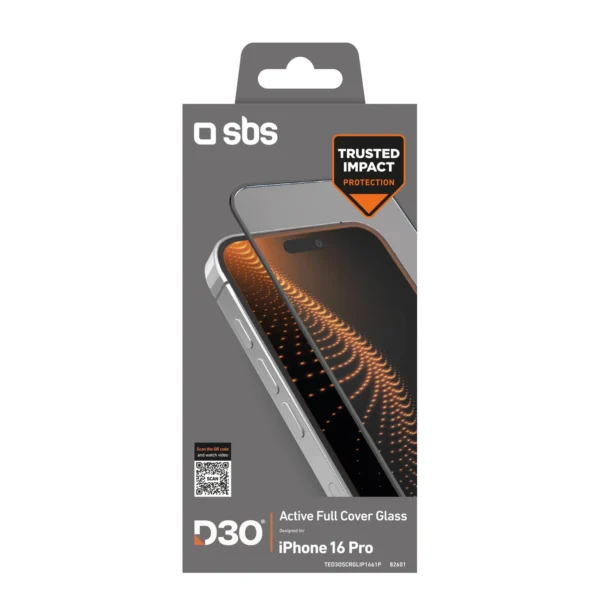 SBS Tempered Glass D3O with frame for iPhone 16 Proeng
