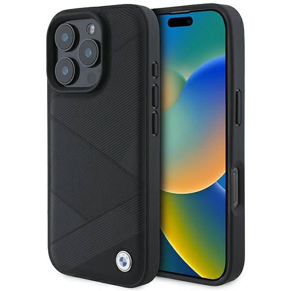 BMW Signature Leather Crossing Lines Pattern iPhone 16 Pro Case - Blackeng