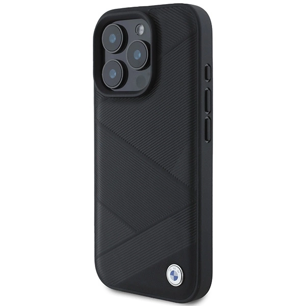 BMW Signature Leather Crossing Lines Pattern iPhone 16 Pro Case - Blackeng