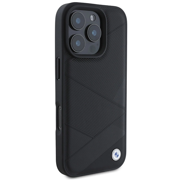 BMW Signature Leather Crossing Lines Pattern iPhone 16 Pro Case - Blackeng