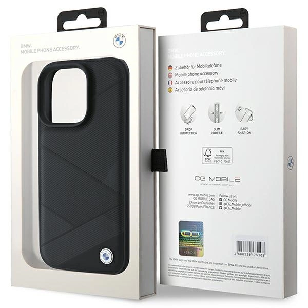 BMW Signature Leather Crossing Lines Pattern iPhone 16 Pro Case - Blackeng