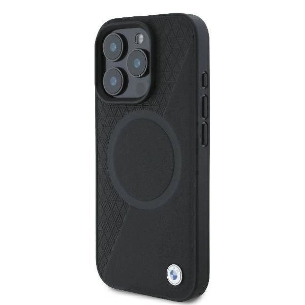 BMW Signature Leather Half Textured & Circle MagSafe case for iPhone 16 Pro - blackeng