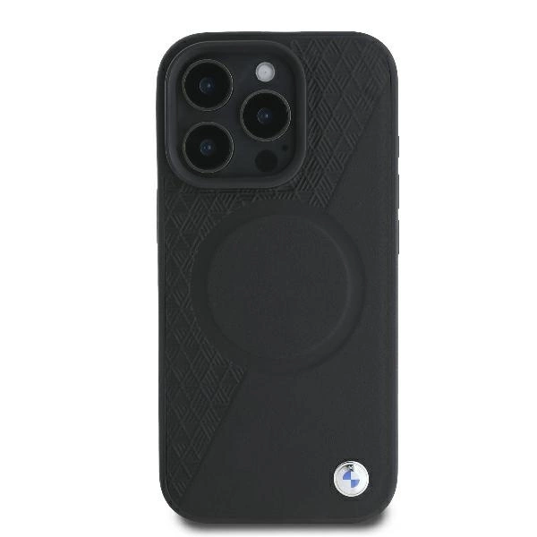 BMW Signature Leather Half Textured & Circle MagSafe case for iPhone 16 Pro - blackeng