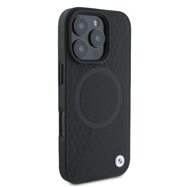 BMW Signature Leather Half Textured & Circle MagSafe case for iPhone 16 Pro - blackeng