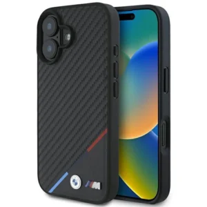BMW Carbon Tricolor Line MagSafe iPhone 16 Plus Case - Blackeng