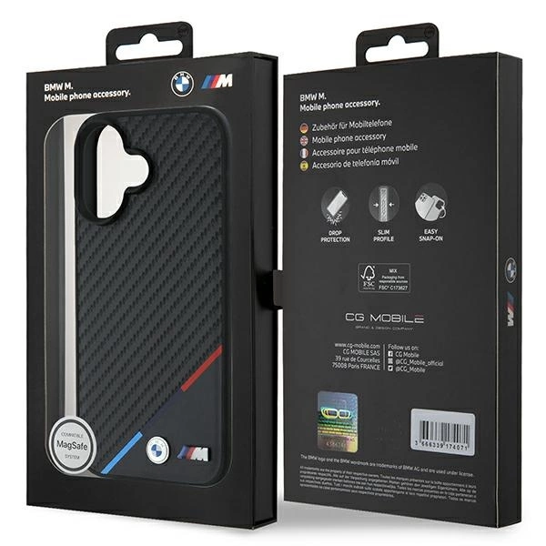 BMW Carbon Tricolor Line MagSafe iPhone 16 Plus Case - Blackeng