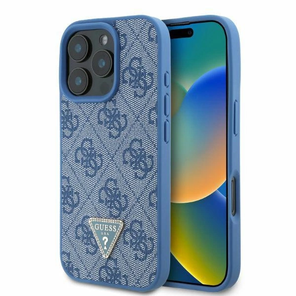 Guess Leather 4G Triangle Strass MagSafe Case for iPhone 16 Pro - Blueeng