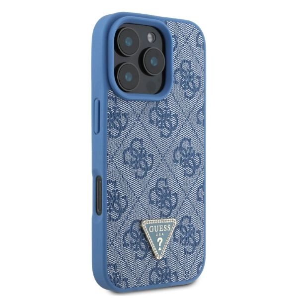 Guess Leather 4G Triangle Strass MagSafe Case for iPhone 16 Pro - Blueeng