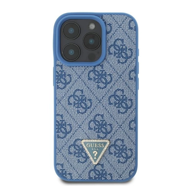 Guess Leather 4G Triangle Strass MagSafe Case for iPhone 16 Pro - Blueeng
